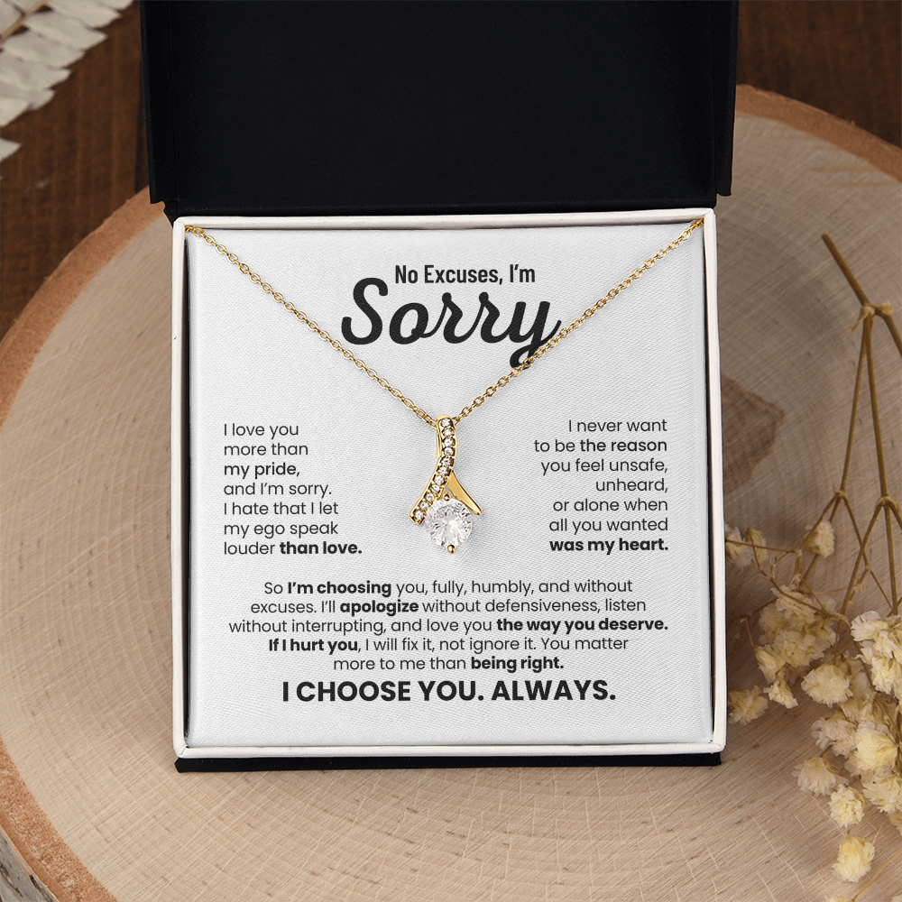 No Excuses, I'm Sorry Necklace for Her – I Choose You Always – Heartfelt Apology Gift Set