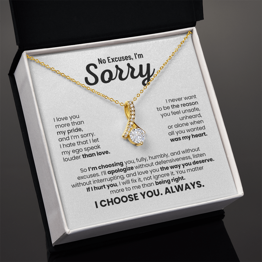 No Excuses, I'm Sorry Necklace for Her – I Choose You Always – Heartfelt Apology Gift Set