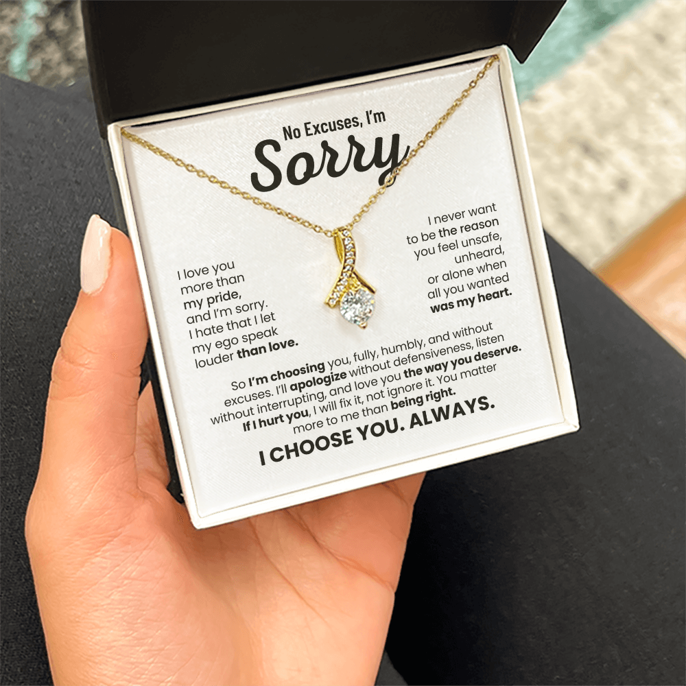 No Excuses, I'm Sorry Necklace for Her – I Choose You Always – Heartfelt Apology Gift Set