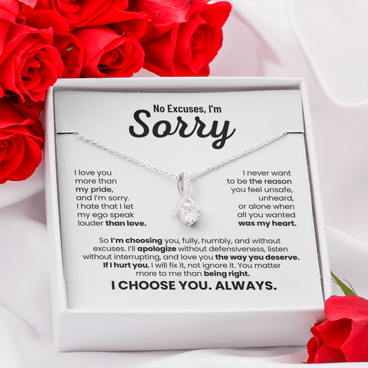 No Excuses, I'm Sorry Necklace for Her – I Choose You Always – Heartfelt Apology Gift Set