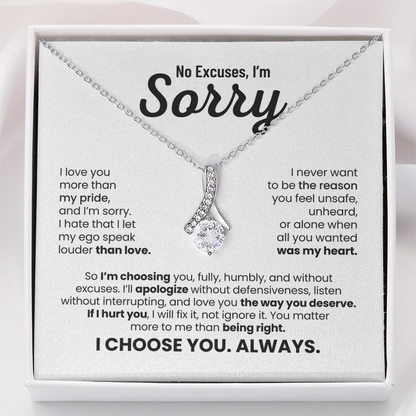 No Excuses, I'm Sorry Necklace for Her – I Choose You Always – Heartfelt Apology Gift Set
