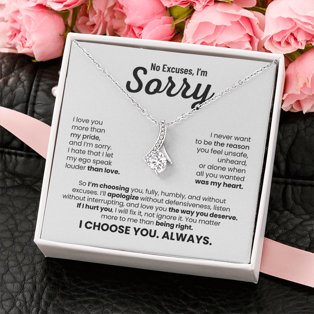 No Excuses, I'm Sorry Necklace for Her – I Choose You Always – Heartfelt Apology Gift Set