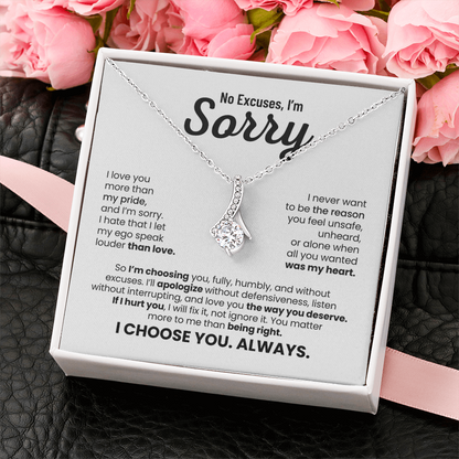 No Excuses, I'm Sorry Necklace for Her – I Choose You Always – Heartfelt Apology Gift Set