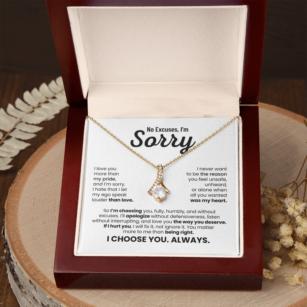 No Excuses, I'm Sorry Necklace for Her – I Choose You Always – Heartfelt Apology Gift Set