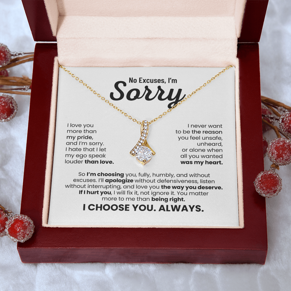 No Excuses, I'm Sorry Necklace for Her – I Choose You Always – Heartfelt Apology Gift Set