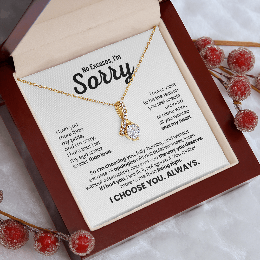 No Excuses, I'm Sorry Necklace for Her – I Choose You Always – Heartfelt Apology Gift Set