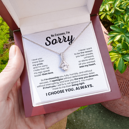 No Excuses, I'm Sorry Necklace for Her – I Choose You Always – Heartfelt Apology Gift Set