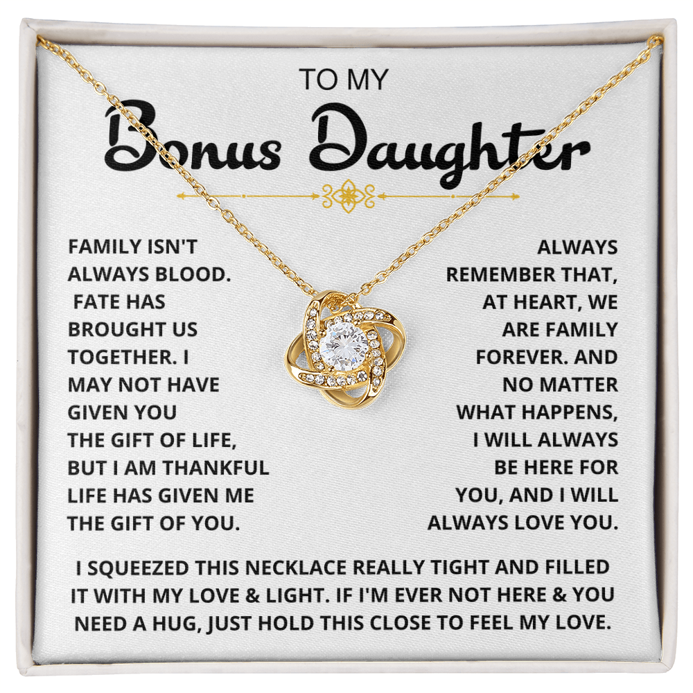 To My Bonus Daughter - "My Family Forever" Love Knot Necklace Gift Set - CFG06