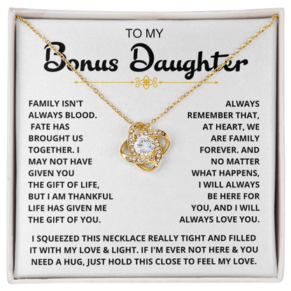 To My Bonus Daughter - "My Family Forever" Love Knot Necklace Gift Set - CFG06