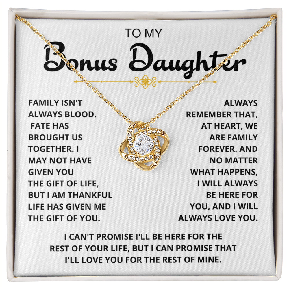 To My Bonus Daughter - "My Family Forever" Love Knot Necklace Gift Set - CFG06