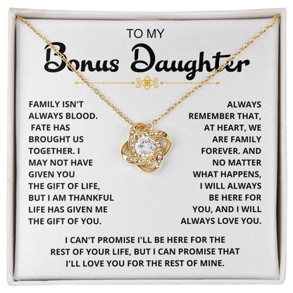 To My Bonus Daughter - "My Family Forever" Love Knot Necklace Gift Set - CFG06