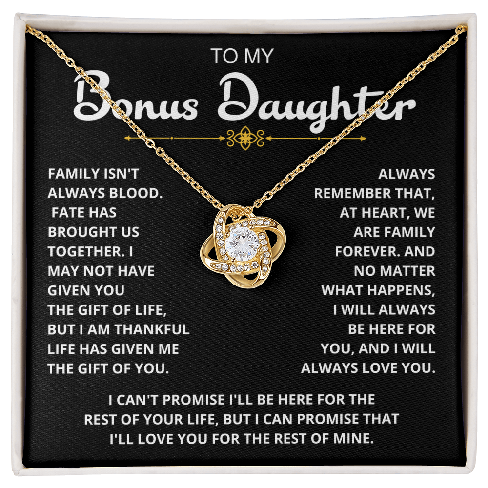 To My Bonus Daughter - "My Family Forever" Love Knot Necklace Gift Set - CFG06v2