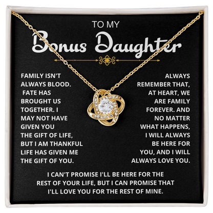 To My Bonus Daughter - "My Family Forever" Love Knot Necklace Gift Set - CFG06v2