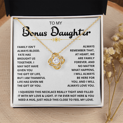 To My Bonus Daughter - "My Family Forever" Love Knot Necklace Gift Set - CFG06