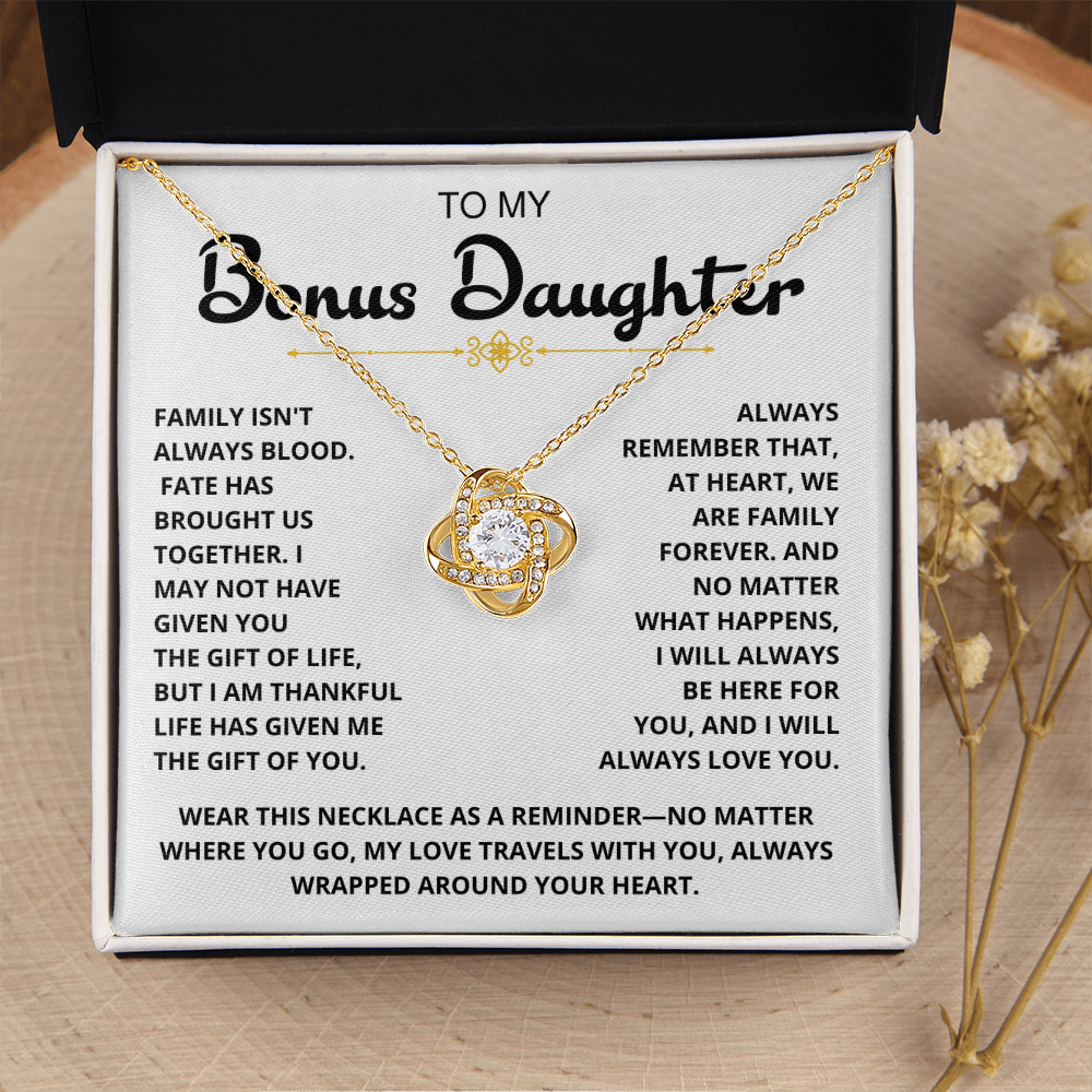 To My Bonus Daughter - "My Family Forever" Love Knot Necklace Gift Set - CFG07