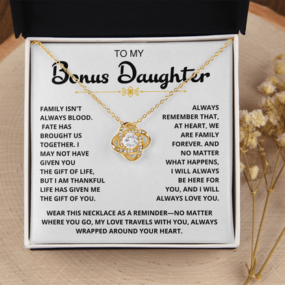 To My Bonus Daughter - "My Family Forever" Love Knot Necklace Gift Set - CFG07