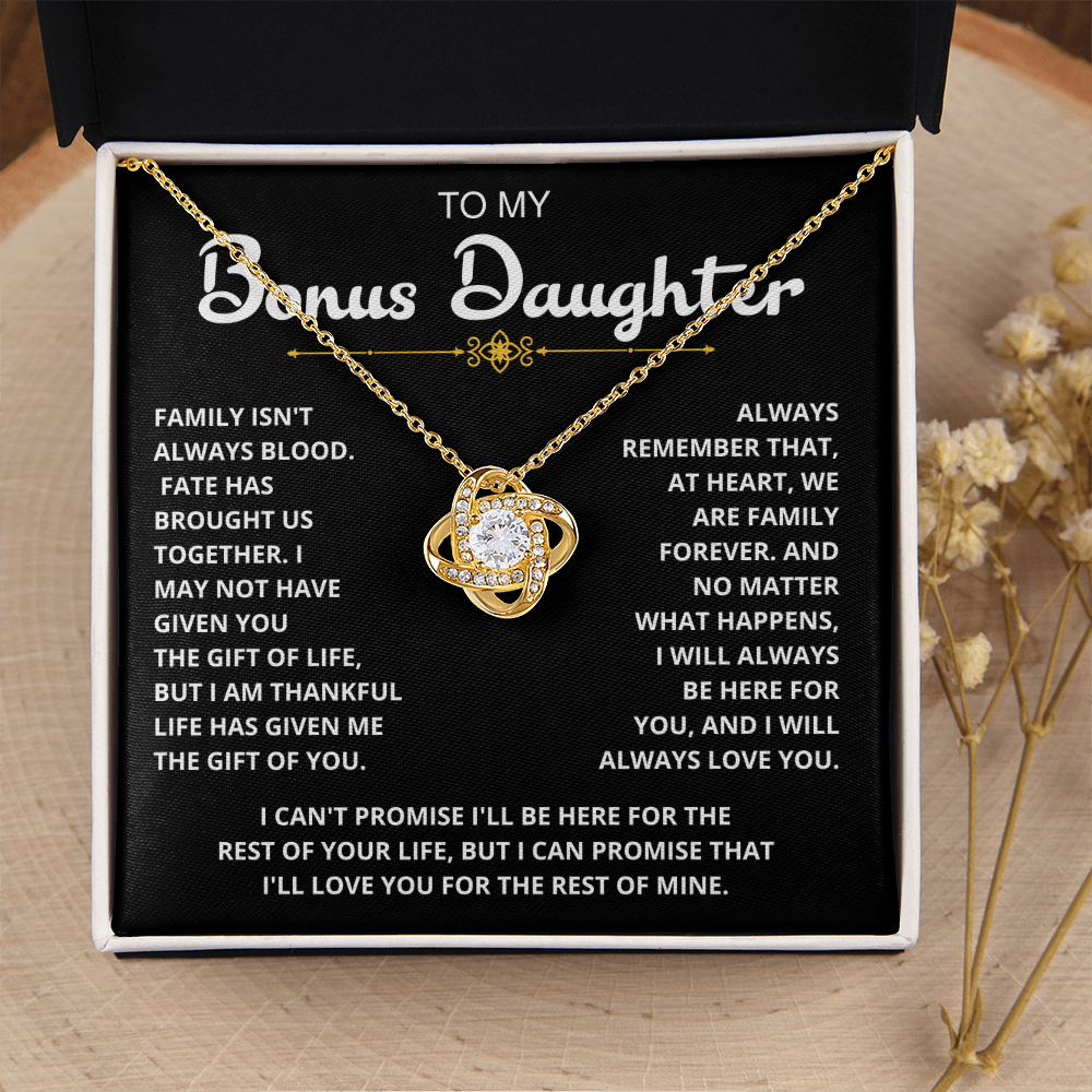 To My Bonus Daughter - "My Family Forever" Love Knot Necklace Gift Set - CFG06v2