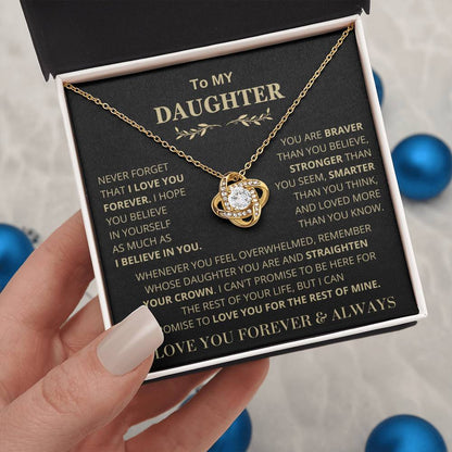 Daughter Gift, "Never Forget That I Love You" Love Knot Necklace