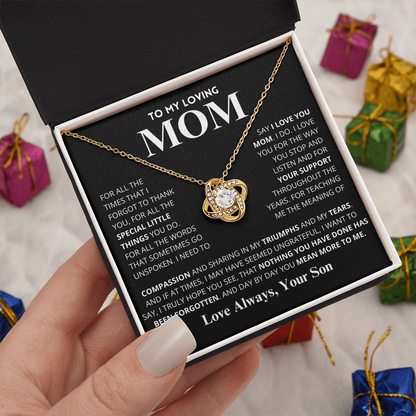 Mom Gift "You Mean More" Knot Necklace From Son