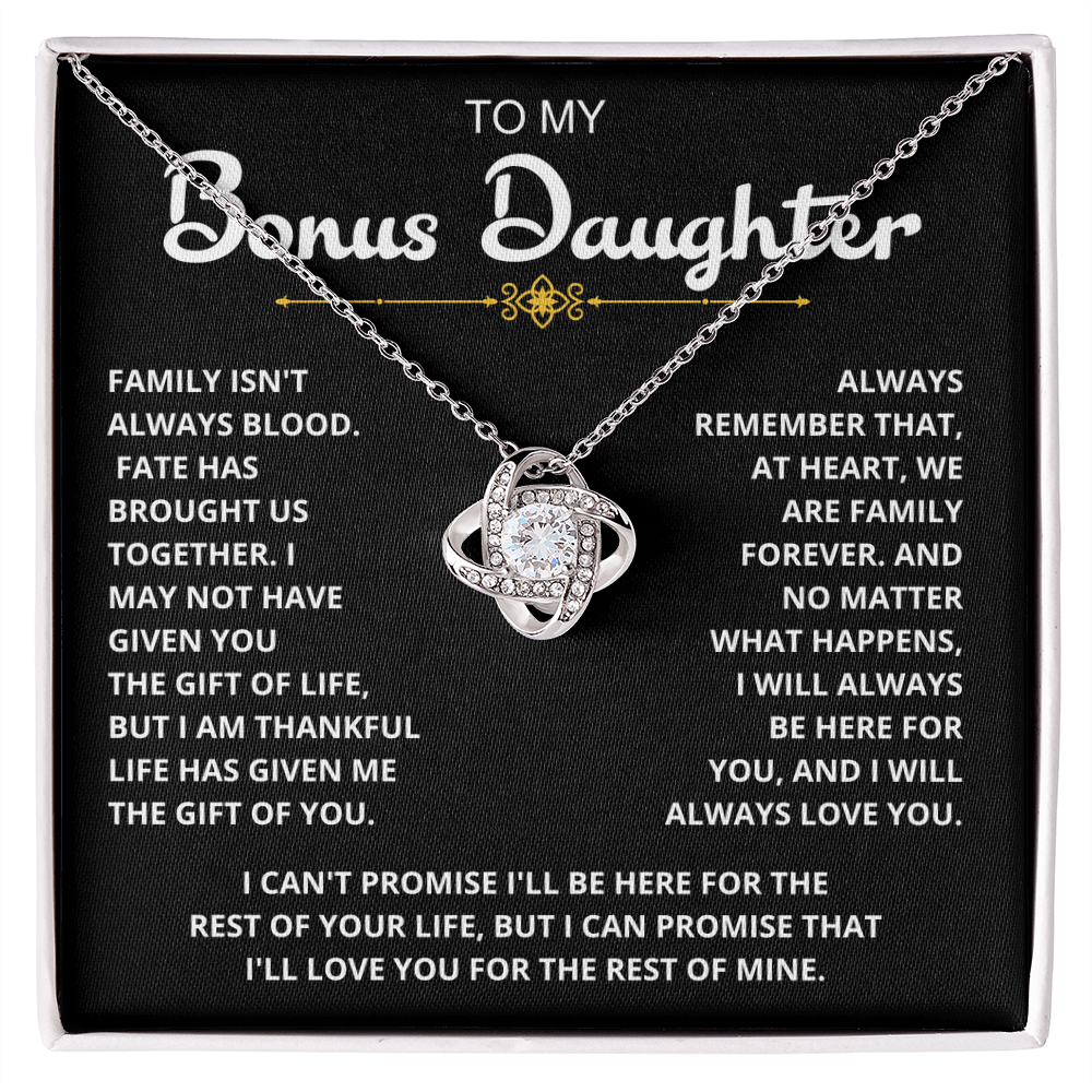 To My Bonus Daughter - "My Family Forever" Love Knot Necklace Gift Set