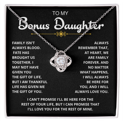 To My Bonus Daughter - "My Family Forever" Love Knot Necklace Gift Set
