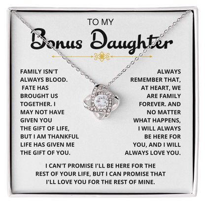 To My Bonus Daughter - "My Family Forever" Love Knot Necklace Gift Set - CFG06