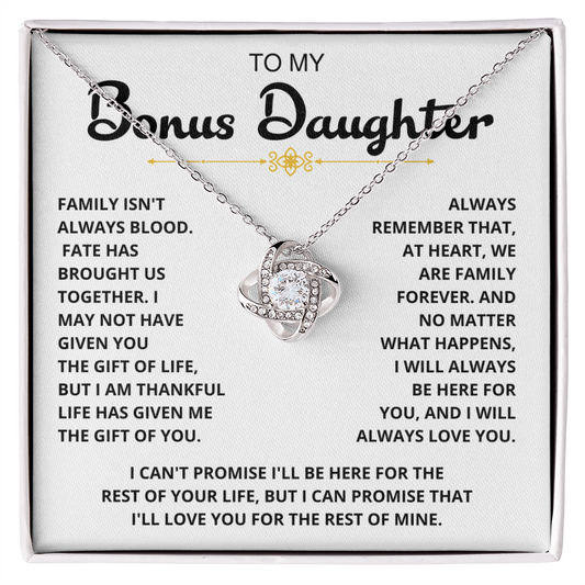 To My Bonus Daughter - "My Family Forever" Love Knot Necklace Gift Set - CFG06