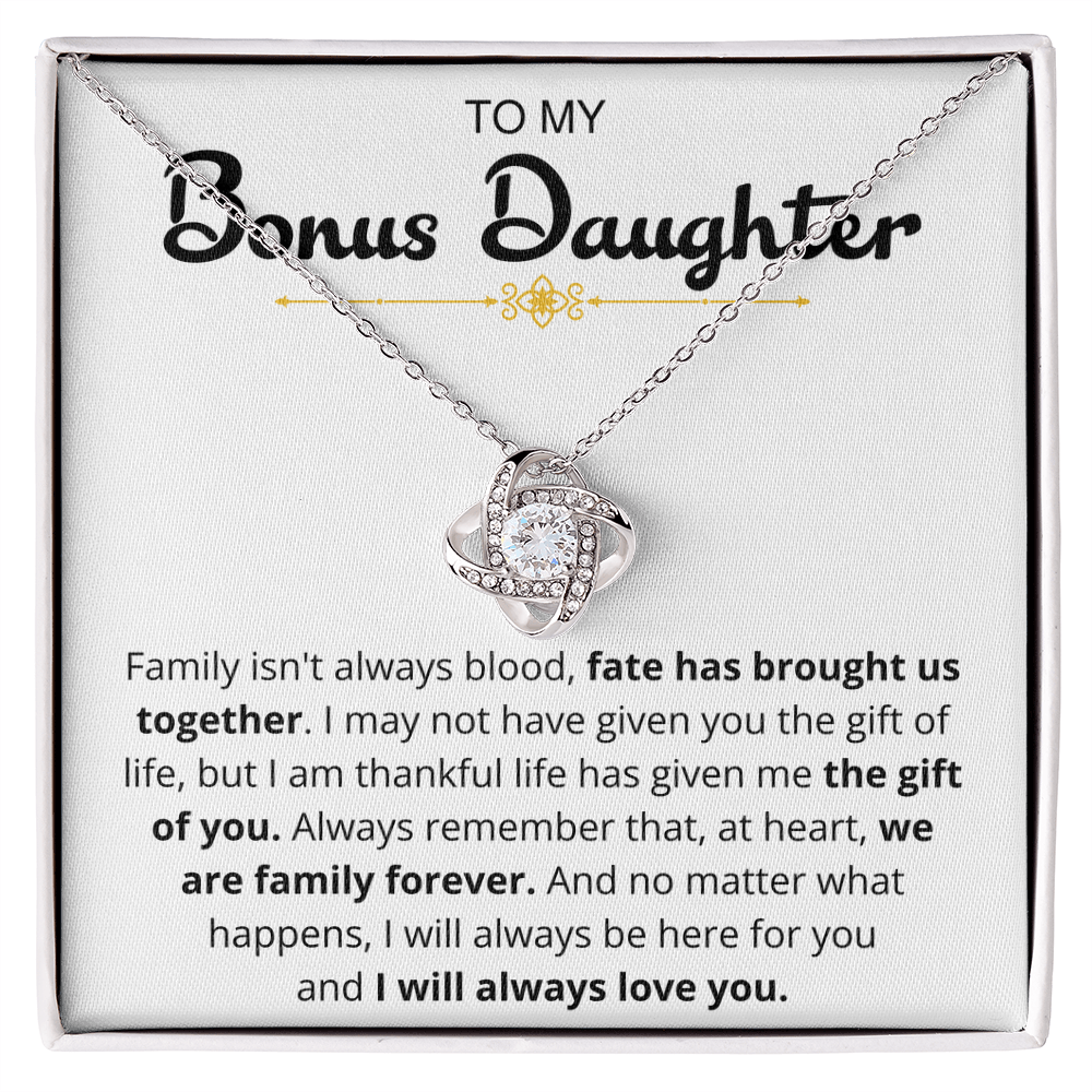 To My Bonus Daughter - "I Will Always Love You" Love Knot Necklace Gift Set