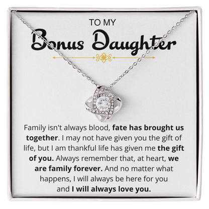 To My Bonus Daughter - "I Will Always Love You" Love Knot Necklace Gift Set