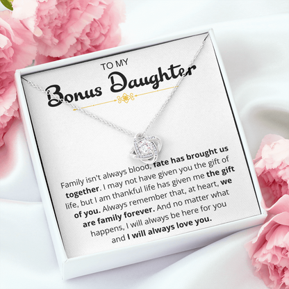 To My Bonus Daughter - "I Will Always Love You" Love Knot Necklace Gift Set