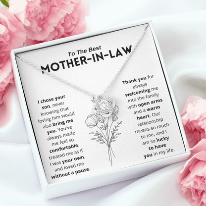 To My Mother-In-Law - "I Am Lucky To Have You" Love Knot Necklace Gift Set