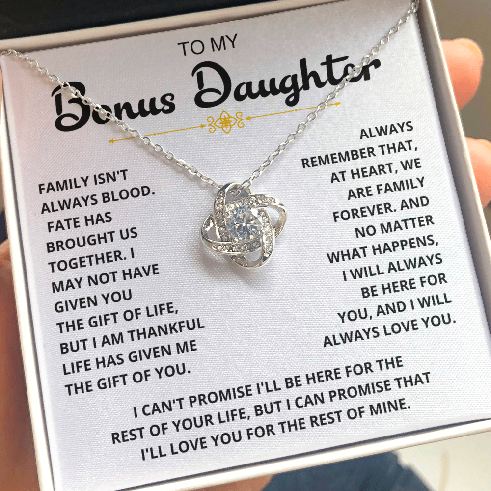 To My Bonus Daughter - "My Family Forever" Love Knot Necklace Gift Set - CFG06