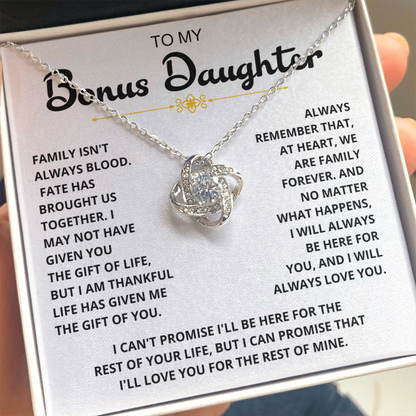 To My Bonus Daughter - "My Family Forever" Love Knot Necklace Gift Set - CFG06