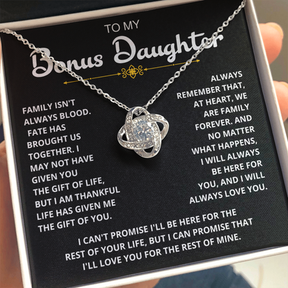 To My Bonus Daughter - "My Family Forever" Love Knot Necklace Gift Set - CFG06v2