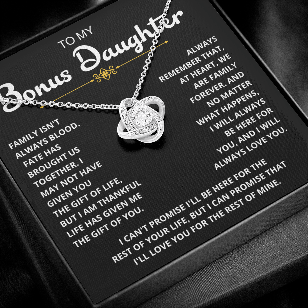 To My Bonus Daughter - "My Family Forever" Love Knot Necklace Gift Set