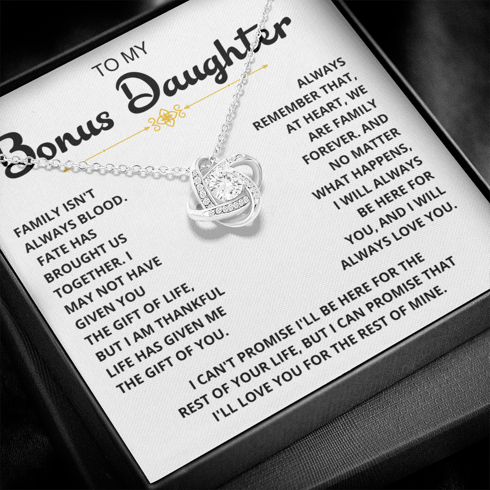 To My Bonus Daughter - "My Family Forever" Love Knot Necklace Gift Set - CFG06