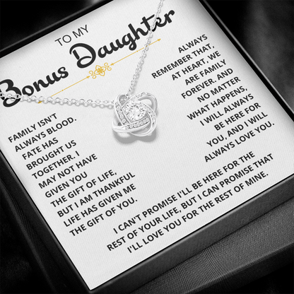 To My Bonus Daughter - "My Family Forever" Love Knot Necklace Gift Set - CFG06