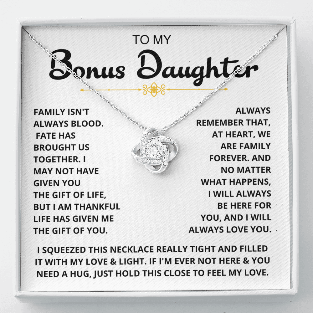 To My Bonus Daughter - "My Family Forever" Love Knot Necklace Gift Set - CFG06