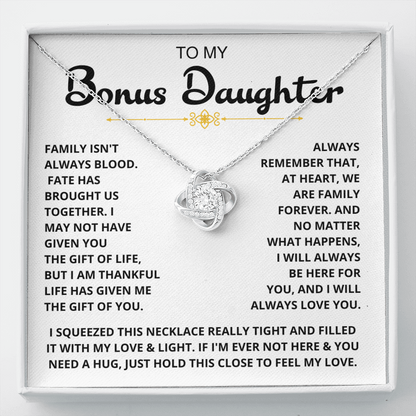 To My Bonus Daughter - "My Family Forever" Love Knot Necklace Gift Set - CFG06