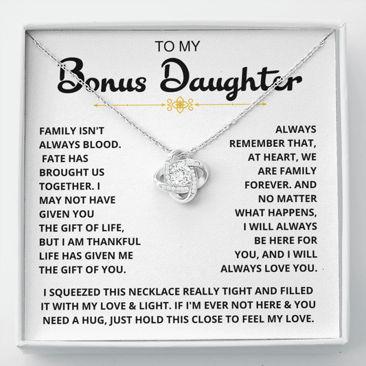 To My Bonus Daughter - "My Family Forever" Love Knot Necklace Gift Set - CFG06