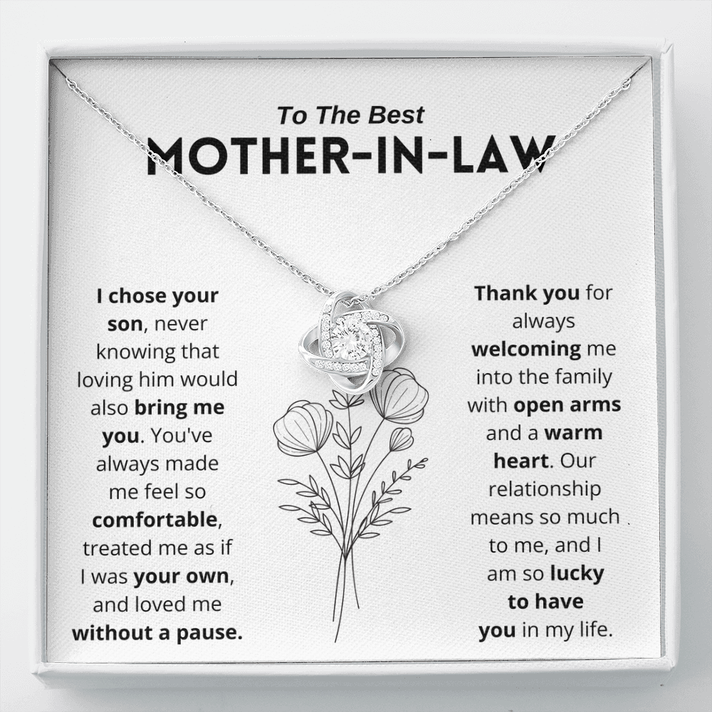 To My Mother-In-Law - "I Am Lucky To Have You" Love Knot Necklace Gift Set