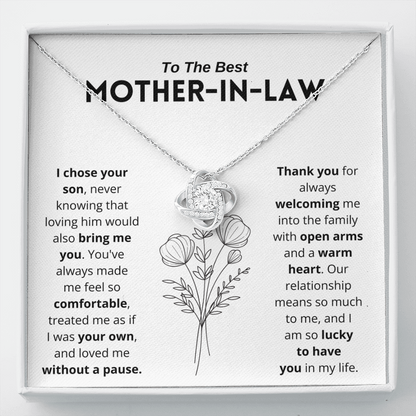 To My Mother-In-Law - "I Am Lucky To Have You" Love Knot Necklace Gift Set