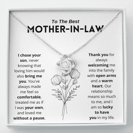 To My Mother-In-Law - "I Am Lucky To Have You" Love Knot Necklace Gift Set