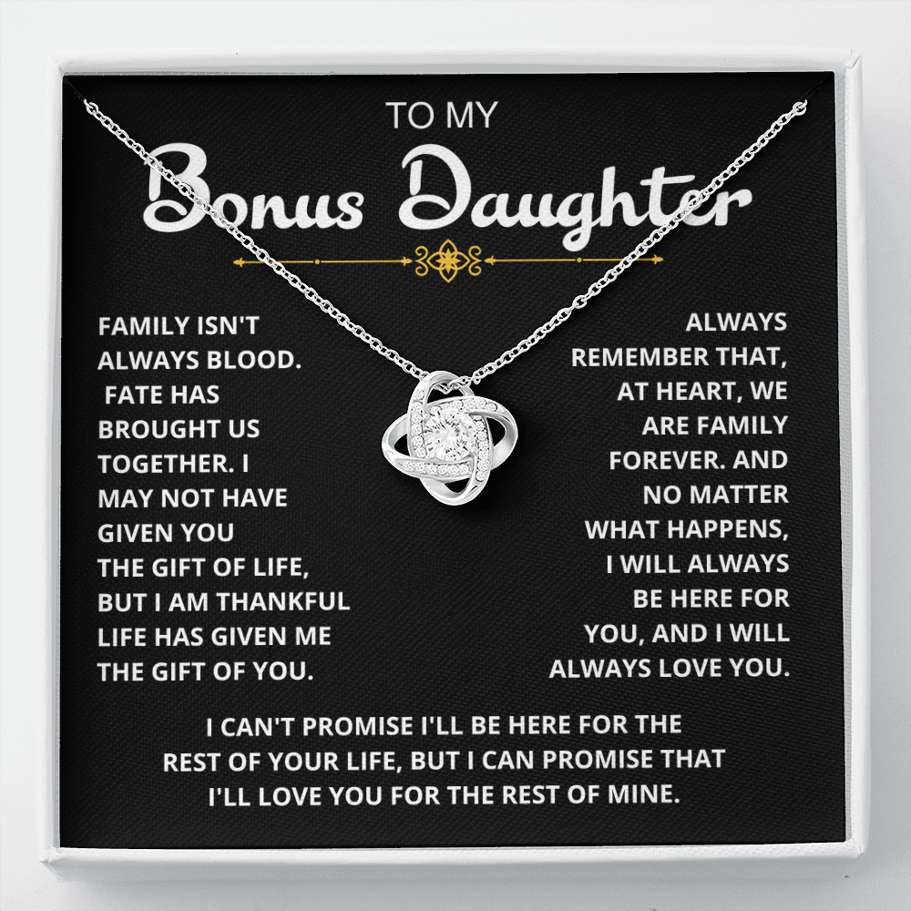 To My Bonus Daughter - "My Family Forever" Love Knot Necklace Gift Set - CFG06v2