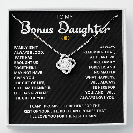 To My Bonus Daughter - "My Family Forever" Love Knot Necklace Gift Set - CFG06v2