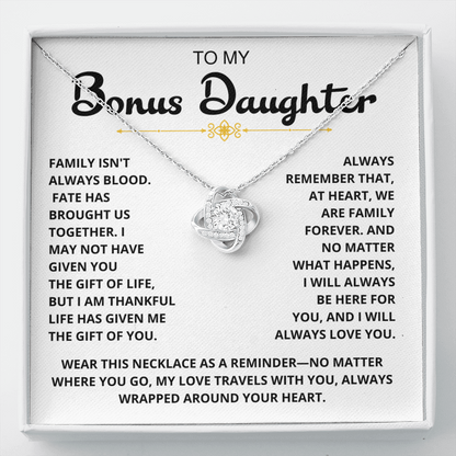 To My Bonus Daughter - "My Family Forever" Love Knot Necklace Gift Set - CFG07