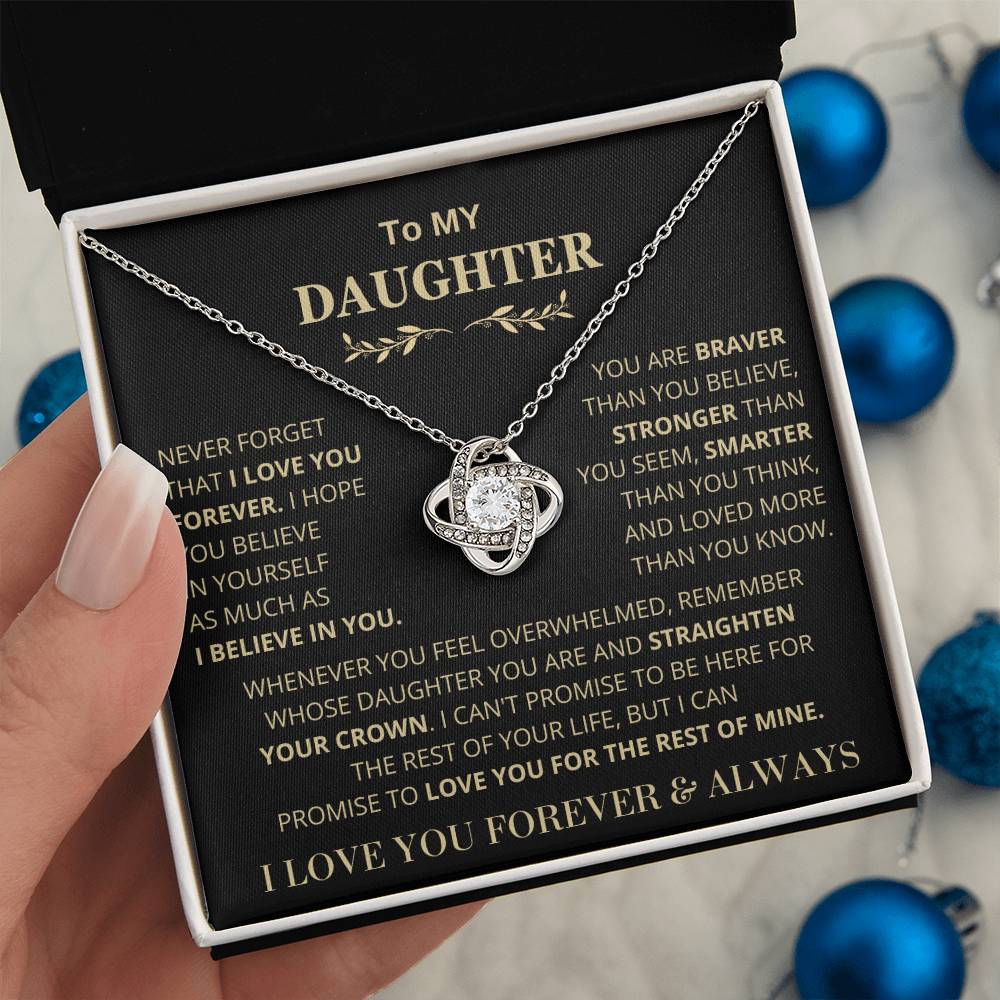 Daughter Gift, "Never Forget That I Love You" Love Knot Necklace