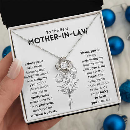 To My Mother-In-Law - "I Am Lucky To Have You" Love Knot Necklace Gift Set