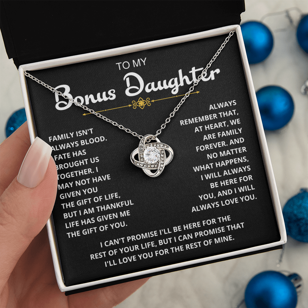To My Bonus Daughter - "My Family Forever" Love Knot Necklace Gift Set
