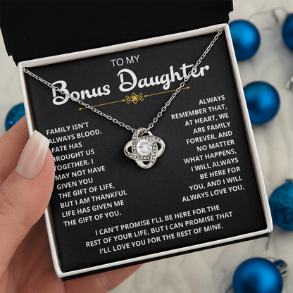 To My Bonus Daughter - "My Family Forever" Love Knot Necklace Gift Set